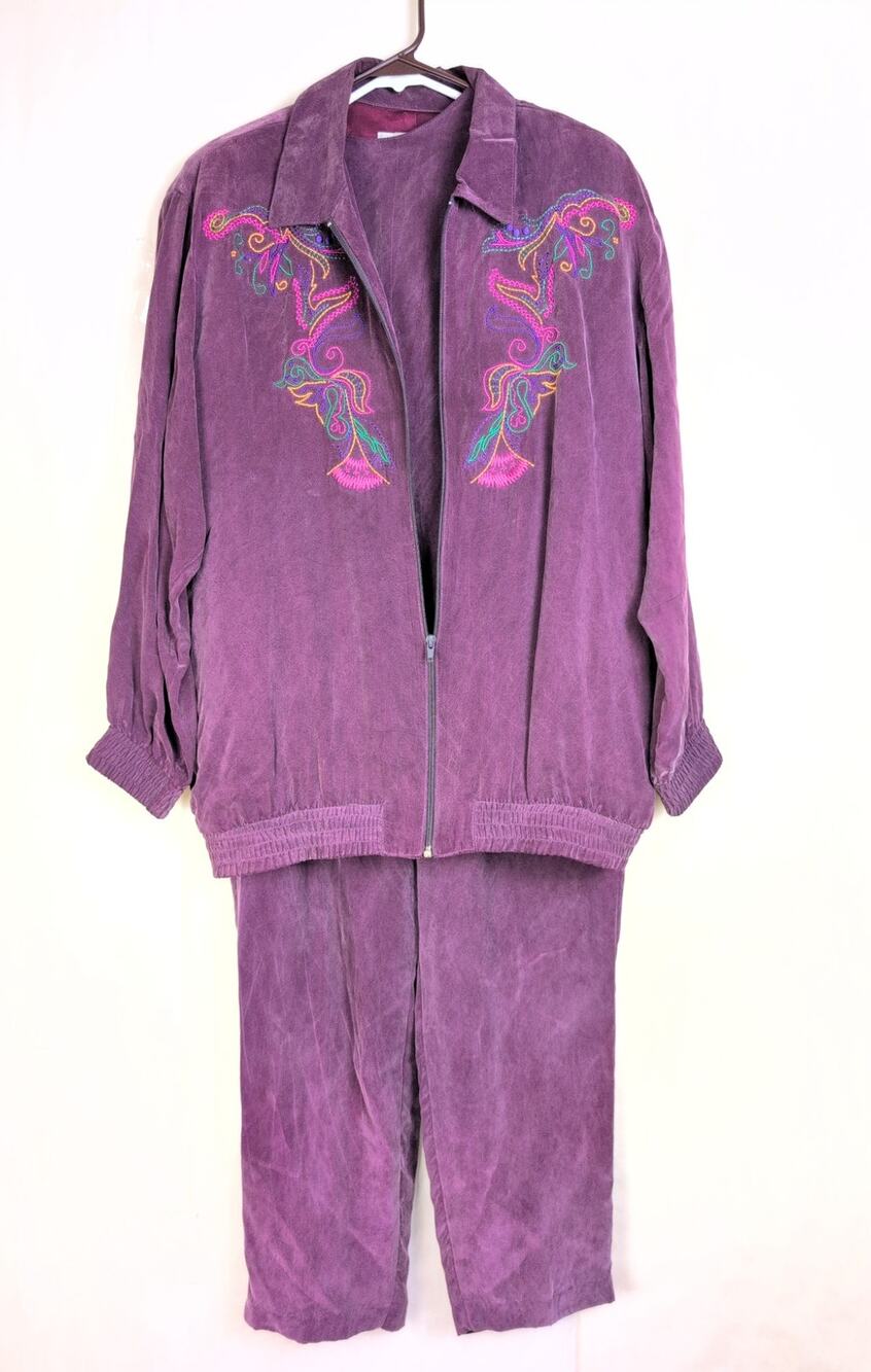 Saint Germain Paris purple 3 piece embroidered track set Size Med 90s Loungewear